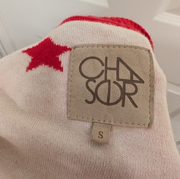 Chaser Red and White Stars Weekend Cashmere Cotton Blend Crewneck Sweater - Sz S - Picture 6 of 6